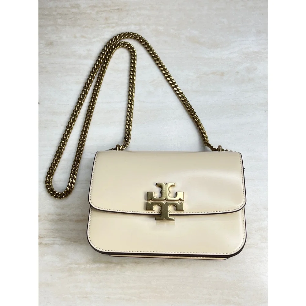 Tory Burch Eleanor Small Convertible Shoulder Bag Cream Ivory Gold Chain Logo - Picture 4 of 12